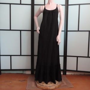 DKNY Black Linen Summer Maxi Dress Ruffle Hem L